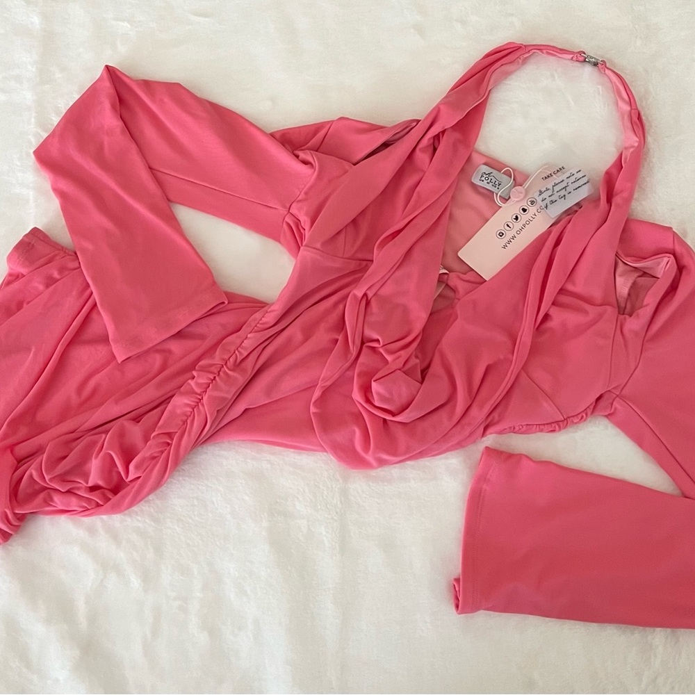 Oh Polly Sunniva flare sleeve cowl neck mini dress